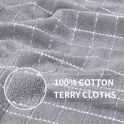 Homaxy 100% Cotton Terry Kitchen Towels(Light Grey, 13 x 28 inches), Checkered Designed, Soft and Super Absorbent Dish Towels, 8 Pack