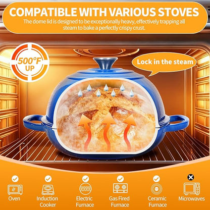 Mini Double Dutch Oven For Sourdough Bread Baking, 5QT Enameled Cast Iron Dutch Oven Pot With Lid, Non Stick Dual Round Bread Loaf Pan, 500°F Oven Safe, Sourdough Baking Pan For Homemade Baking