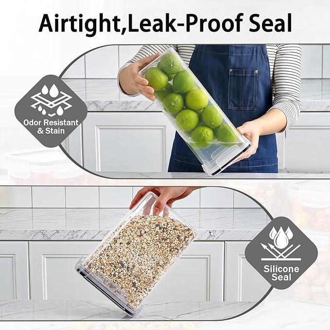 30 PCS Airtight Food Storage Containers with Lids, BPA Free Clear Plastic Kitchen and Pantry Organization and Storage Set for Flour, Sugar, Cereal, Pasta, Includes 30 Labels and Marker