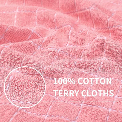 Homaxy 100% Cotton Terry Kitchen Towels(Pink, 13 x 28 inches), Checkered Designed, Soft and Super Absorbent Dish Towels, 24 Pack