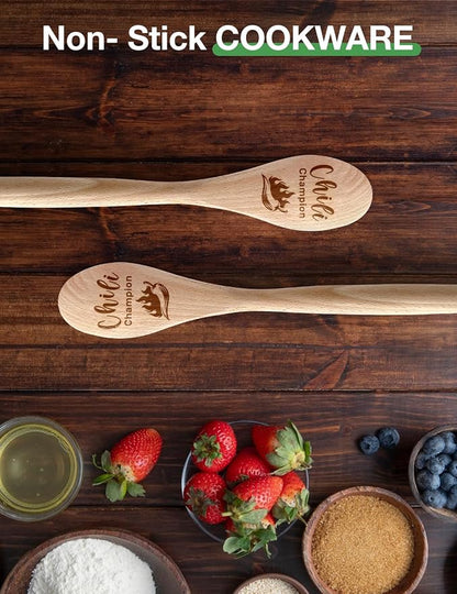 Chili Champion Spoon Wooden Serving Spoon for Cooking, Funny Wooden Spoons with Sayings, for Women Men Husband Wife