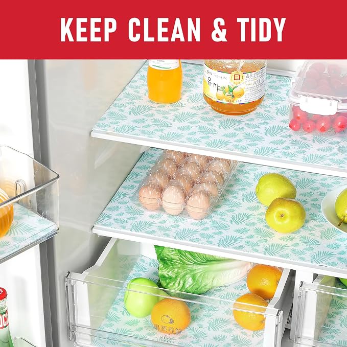 Cooyes Absorbent Refrigerator Liners, Non Slip Fridge Bin Liners and Mats Washable, Shelf Liner for Fridge Bins & Refrigerator Drawer Kitchen Cabinet