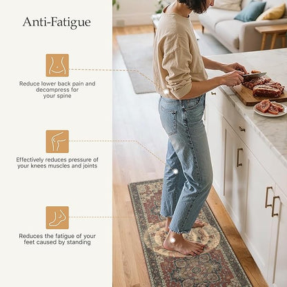 GENIMO Kitchen Mats for Floor 2PCs, Washable Anti Fatigue Mat for Cushioned, 17.3"x59"+17.3"x30", Waterproof Kitchen Rugs, Non Slip Comfort Standing Mat Rug for Home, Sink, Laundry, Bordeaux
