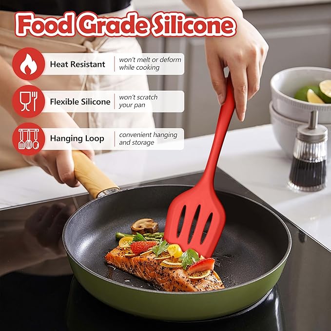 LIANYU 14 Pcs Cooking Utensils Set with Holder, Heat Resistant Silicone Kitchen Cookware Utensils Set, Kitchen Cooking Tools Includes Spatula Spoon Turner Whisk Tong, Dishwasher safe, Red