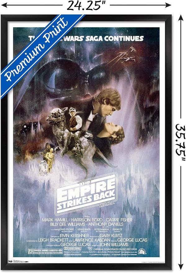 Trends International Star Wars: The Empire Strikes Back - The Saga Continues One Sheet Wall Poster, 22.375" x 34", Black Framed Version