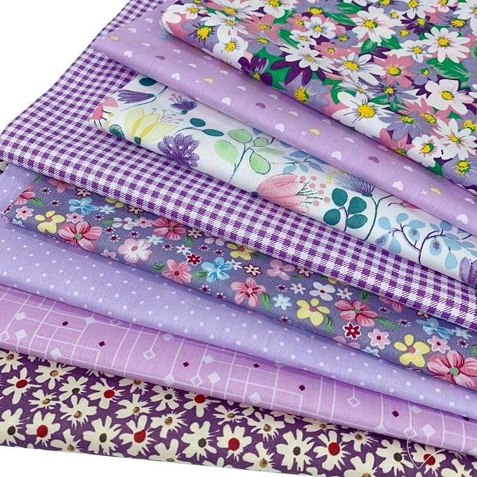 aufodata 8 Pieces 19.6" x 19.6" (50cm x 50cm) Cotton Fabric Squares Quilting Patchwork Floral Pattern Precut Fabric for DIY Quilting Sewing Crafting Artcraft (Purple)