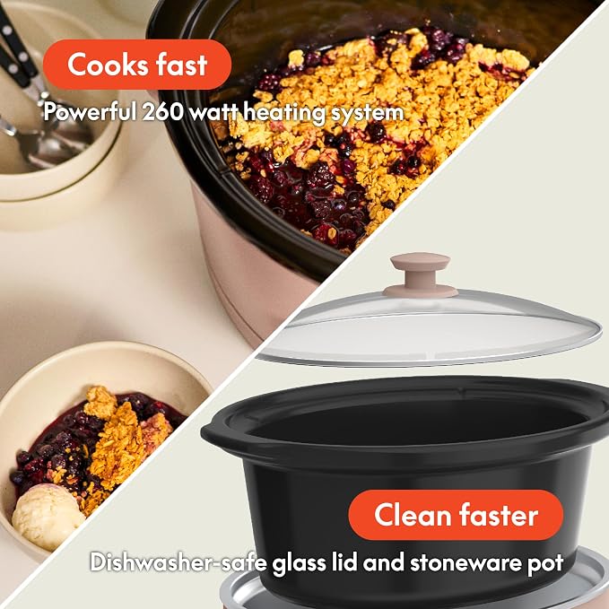 bella 6.0 Qt Programmable Slow Cooker, Ceramic Nonstick Coating, Adjustable Temperature & Cooking Times, Dishwasher Safe Stoneware Pot & Tempered Glass Lid, Tangle Free Cord Wrap, Blossom