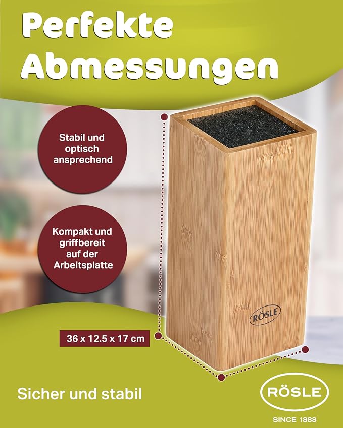 Rösle German Knife Set in Bamboo Block, 5-Piece Set plus Scissors