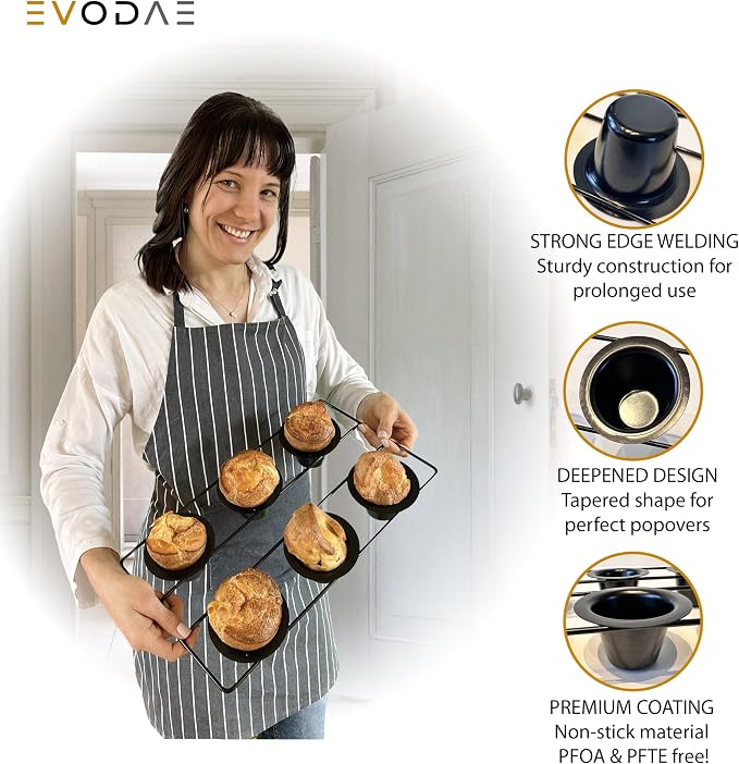 Popover Pans Set of 2 – 12 Cup (2x6) Pro-Grade Carbon Steel, Strong & Durable Build – Nonstick, PFOA & PTFE Free – Popover & Yorkshire Pudding Pan – Carefully Packaged in a Clean Black Box