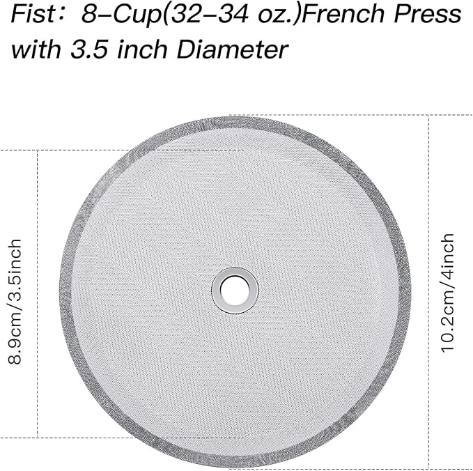 Boao 6 Pieces French Press Replacement Filters Mesh Filters Replacement 4 Inch Stainless Steel Replacement Screen for 1000 Ml, 34 Oz, 8 Cup French Press Coffee Makers and Tea Machines
