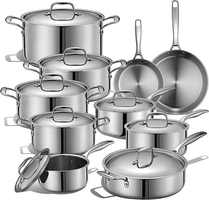 LEGEND COOKWARE 5-Ply Stainless Steel Cookware Set, 20-Piece Pots and Pans Set - Induction Compatible, Oven Safe 800°F - Non-Toxic, No Coatings - Built to Last Generations