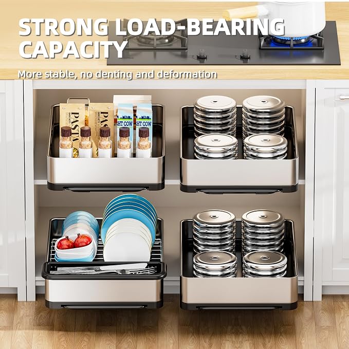 Ewaiira Pull Out Spice Rack Organizer for Cabinet 12.6" Wx16.5 D, Heavy Duty Slide Out Pantry Shelves, Stainless Steel Sliding Cabinet Drawers, Pull Out Narrow Organizer for Kitchen Cabinets, 1 Pack