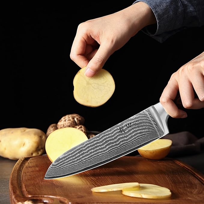 Wakoli EDIB 3-Piece Damascus Kitchen Knife Set in Wooden Gift Box, Razor Sharp Genuine Damascus Steel (VG10 Core), Includes Santoku, Small Santoku and Paring Knife, Ergonomic Pakkawood Handle