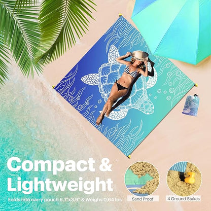 EASYFUN Beach Blanket Sandproof Oversized, 79''×83'' Extra Large Beach Mat, Portable Picnic Mat for Travel Camping Hiking, Lightweight Beach Essentials Family Water Resistant Mat