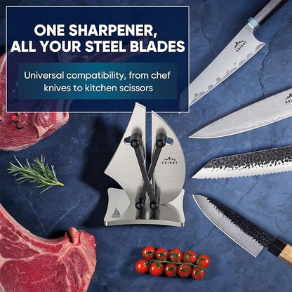 VN3 Professional Knife Sharpener | 3-Action Streamlined Sailboat Design for Effortless Knife Sharpening - The Ultimate Tool for Precision 11 to 21 Degree Angles (Upgrade Stainless Steel)