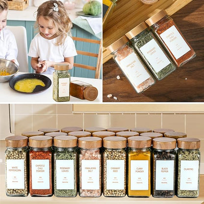 Spice Jars with Label，4oz Seasoning Containers, Glass Spice Bottles with Shaker Lids,Funnel, Chalk Pen (36)