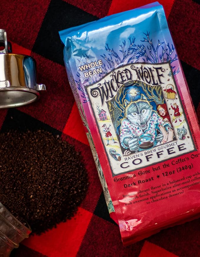 Raven's Brew Wicked Wolf Whole Bean Coffee, 12 ounce - Dark Roast - Full Body of Currant and Spice (2 Pack)