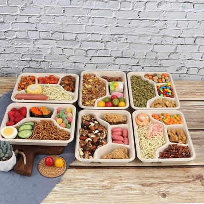Sugarcane Fiber 24 oz 4 Compartments disposable plates with Lids Bagasse Plant Fibers Freezer Safe 50 Pack