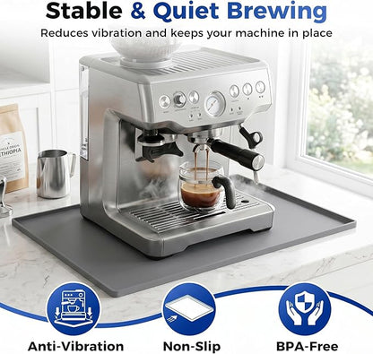 Golener Silicone Coffee Mat - 24" x 16" Coffee Bar Mat for Countertop with Raised Edges, Kitchen Station Pad, Accessories Fit Under Coffee Machine, Waterproof Dish Drying Mat, Heat Resistant, Gray