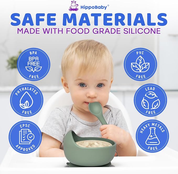 HippoBaby Baby Led Weaning Supplies | 10 Piece Silicone Baby Feeding Set, Baby Toddler Bib Cup Divided Plate and Bowl Self Feeding Spoons Dish Set,Baby Utensils | Toddler Feeding Supplies