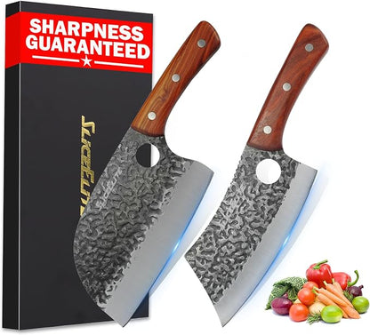 Hand-Forged Professional Butcher Knife (2 PC SET SERBIAN AND CHEF)
