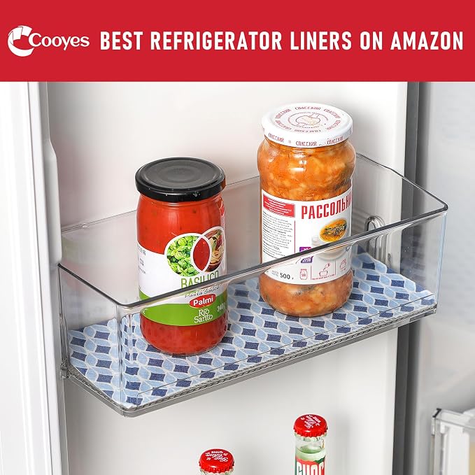 Cooyes 6 Pack 12" × 24" Cloth Shelf Liners for Kitchen Cabinet, Non-Slip Refrigerator Liners Machine Washable, Refrigerator Drawer Mats for Glass Shelves and Kitchen Cabinets, (Light Blue)