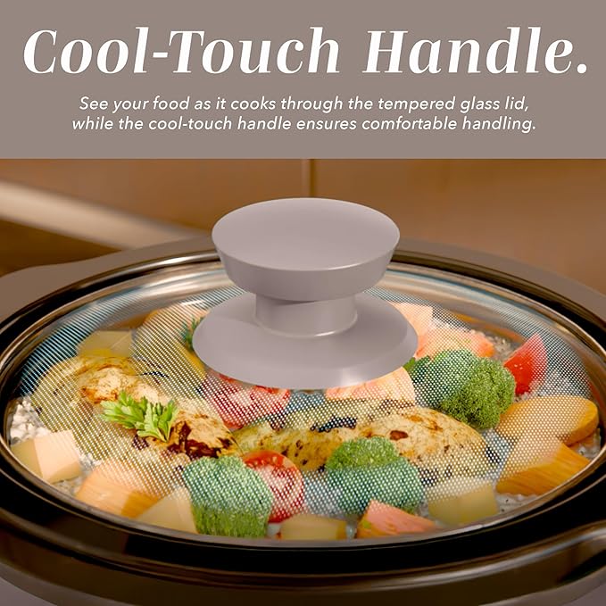 COOK WITH COLOR 2QT Mini Electric Round Slow Cooker - Adjustable Settings, Removable Stoneware Pot, Tempered Glass Lid, Dishwasher Safe, Cool-Touch Side Handles, Greige