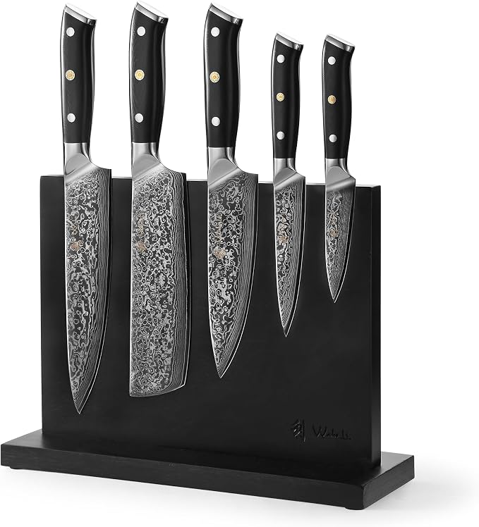 Wakoli Elite Cuisine Knife Block Set – 5-Piece Professional Damascus Kitchen Knife Set with Magnetic Block, G10 Handles & VG10 Core in Elegant Gift Box