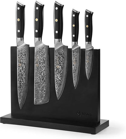 Wakoli Elite Cuisine Knife Block Set – 5-Piece Professional Damascus Kitchen Knife Set with Magnetic Block, G10 Handles & VG10 Core in Elegant Gift Box