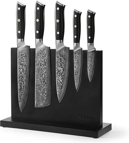Wakoli Elite Cuisine Knife Block Set – 5-Piece Professional Damascus Kitchen Knife Set with Magnetic Block, G10 Handles & VG10 Core in Elegant Gift Box