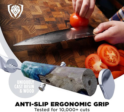 Dalstrong Chef Knife - 9.5 inch - Valhalla Series - 9CR18MOV HC Steel Kitchen Knife - White Resin & Wood Handle - Razor Sharp Chef's Knife - Kitchen Knife - Professional Cooking - w/Leather Sheath