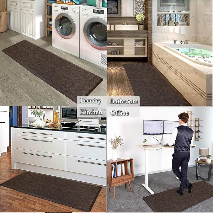 HEBE Kitchen Mat Cushioned Anti Fatigue Comfort Floor Mat Oversized 20"x60" Waterproof Non Slip Kitchen Rug Runner Laundry Room Rug Floor Carpet Heavy Duty Comfort Standing Mat Pads, Brown
