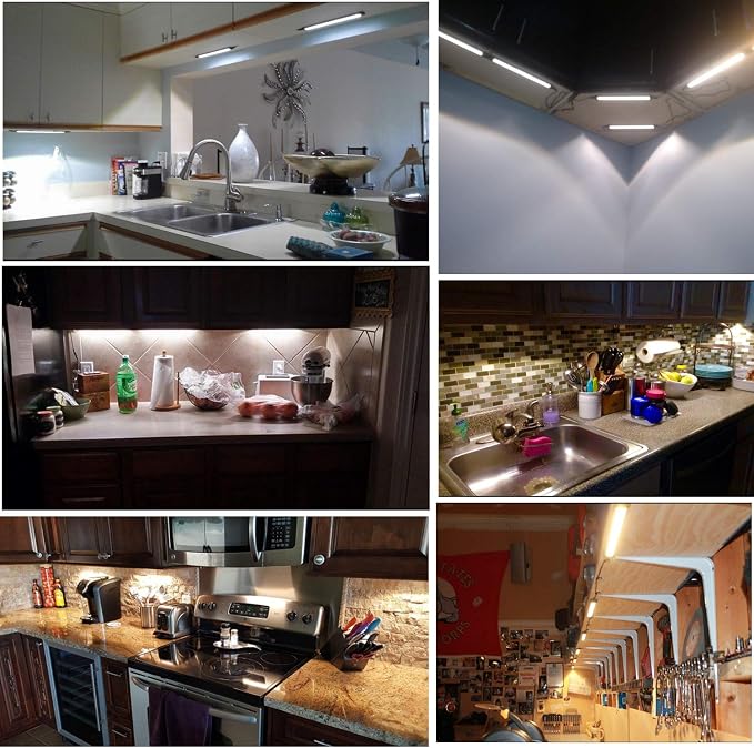 AIBOO LED Under Counter Light Rigid Bar Kit, Plug in Corded 12V LED Under Cabinet Lighting Dimmable with Switch for Counter Shelf Showcase Display Lighting (6 Panels,Daylight White) (Pack of 2)