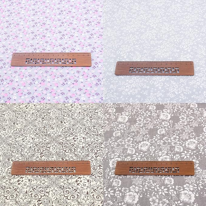 100% Cotton Fabric Bundle - 8 Pre-Cut Squares (20"x20"), Floral Quilting Fabric for DIY Patchwork, Gray