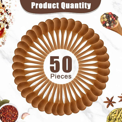 Boao 50 Pcs Small Wooden Spoons, 3.5'' L, Mini Wood Natural Tiny Spoons Wooden Little Teaspoons for Jars Sugar Creamer Honey Spices Salt Kitchen Supplies (Light Brown)