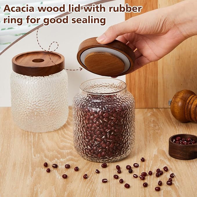 LemonRoad 4 Pack 16 oz Vintage Glass Jars with Lid Decorative Airtight Glass Food Containers Anti Slip Storage Canister for Kitchen Counter Pantry Coffee Nuts Sugar Candy Tea Cookie Spices Oats Cereal