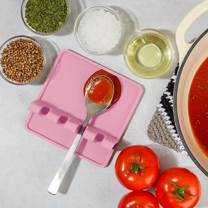Zulay Kitchen Silicone Utensil Rest with Drip Pad for Multiple Utensils - BPA-Free, Heat-Resistant Spoon Rest & Spoon Holder for Stove Top - Kitchen Utensil Holder for Ladles & Tongs - Pink