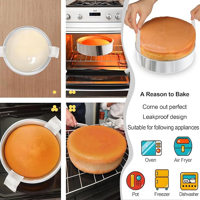 8 Inch Cake Pan Set of 3, 2Pack Cake Pans & 1Pack Parchment Paper(100 Sheet), Stainless Steel Round Layer Cake Baking Pans, Circle Cake Pan Tins for Birthday Christmas, Healthy & Dishwasher Safe