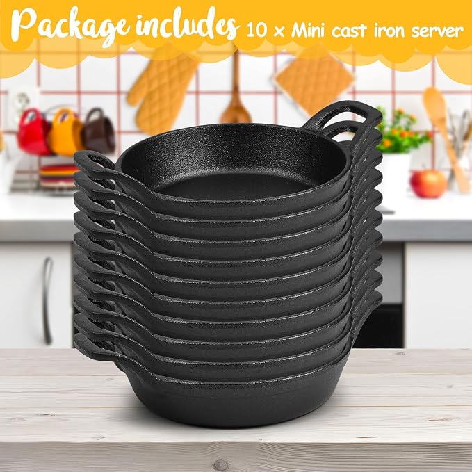 Ziliny 10 Pack Mini Cast Iron Skillets 6.3 x 6.3 x 1.5 Inch Cast Iron Pan Small Ramekin Set Black Casserole Dish Cookware Oven Safe Mini Skillets for Kitchen Indoor Outdoor Picnic