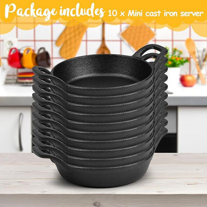 Ziliny 10 Pack Mini Cast Iron Skillets 6.3 x 6.3 x 1.5 Inch Cast Iron Pan Small Ramekin Set Black Casserole Dish Cookware Oven Safe Mini Skillets for Kitchen Indoor Outdoor Picnic