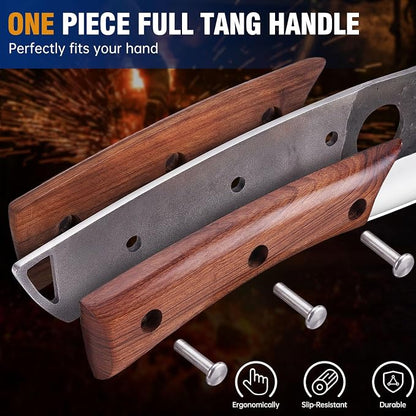KITNATS 9PCS Butcher Knife Set with Roll Bag, Hand Forged Kitchen Knife Set with Meat Cleaver, Boning Knife & Chef Knife for BBQ, Meat Processing, Camping, Outdoor Cooking, Gift for Men