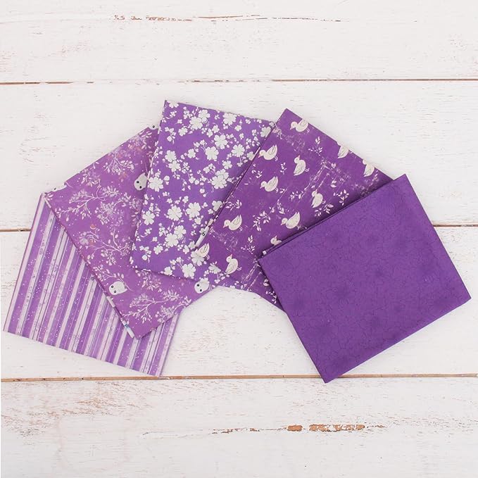 Threadart Exclusive 5 Fat Quarter Bundles - Dark Purple Vintage Prints 100% Cotton Fabric - Premium 100% Cotton Quilting Fabric - No Duplicates - Full Size Fat Quarters 18"x21" - Dark Purple