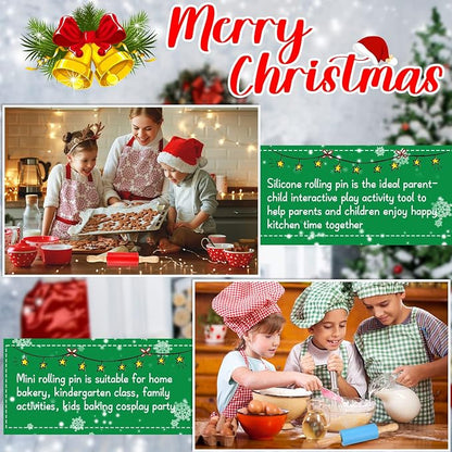 Thenshop 10 Pcs 9 Inch Mini Silicone Rolling Pins Kids with Wooden Handle, 5 Colors Non-stick Small Dough Roller for Kids, Home Kitchen Baking Supplies for Cookie Pastry Fondant Cake