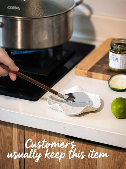 Miamolo Spoon Rest for Kitchen Counter, 5.3" Ceramic Spoon Holder for Stove Top, Cute Coffee Spoon Rest, Modern Kitchen Spoon Holder for Multiple Utensils, Farmhouse Home DéCor, Housewarming Gift