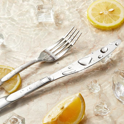 KINGSTONE Silverware Set, 30-Piece Flatware Set for 6, 18/10 Stainless Steel Cutlery Set with Bead Edge, Utensil for Kitchen, Home, Party, Wedding, Matte Silver, Dishwasher Safe