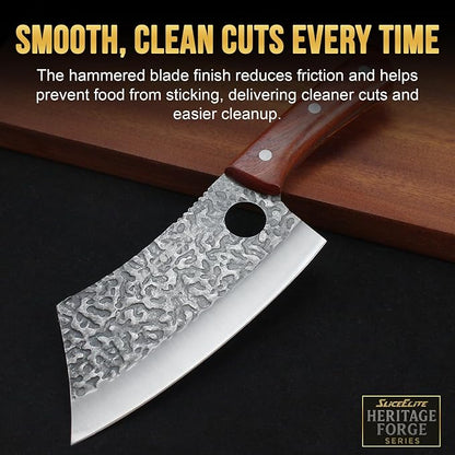 SliceElite Hand Forged Meat Cleaver Knife | Heavy Duty Butcher Knife with Blackened Blade, Sandalwood Handle & Gift Box | High Carbon Steel BBQ Kitchen Cleaver | Bone Chopping Knife for Men