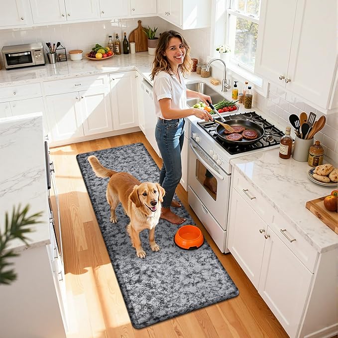 HEBE Kitchen Mat Cushioned Anti Fatigue Comfort Floor Mat 20"x60" Waterproof Non Slip Kitchen Rug Runner Laundry Room Rug Floor Carpet Heavy Duty Comfort Standing Mat Pads,Silver Grey