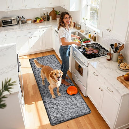HEBE Kitchen Mat Cushioned Anti Fatigue Comfort Floor Mat 20"x60" Waterproof Non Slip Kitchen Rug Runner Laundry Room Rug Floor Carpet Heavy Duty Comfort Standing Mat Pads,Silver Grey