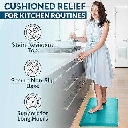 ComfiLife Anti Fatigue Floor Mat – 3/4 Inch Thick Perfect Kitchen Mat, Standing Desk Mat – Comfort at Home, Office, Garage – Durable – Stain Resistant – Non-Slip Bottom (24" x 70", Teal)