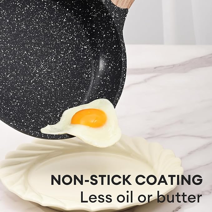 JEETEE Nonstick Frying Pans Skillet with Lid, 8" Non-Stick Frying pan, Aluminum Pans with Bakelite Handle, Compatible with All Stovetops (Gas, Electric & Induction)